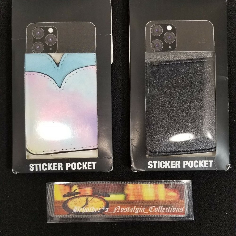 NEW Set of 2 - Multi-Colored & Black Phone Sticker Pocket Wallets